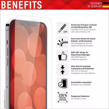 Displex protezione display (10H) + cover per Apple iPhone 13 Pro, adesivo di montaggio, + cover, vetro temperato, pellicola protettiva antigraffio
