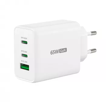 j5create JUP3365E-EN caricabatterie GaN USB-C 65W a 3 porte, uso interno, AC, bianco