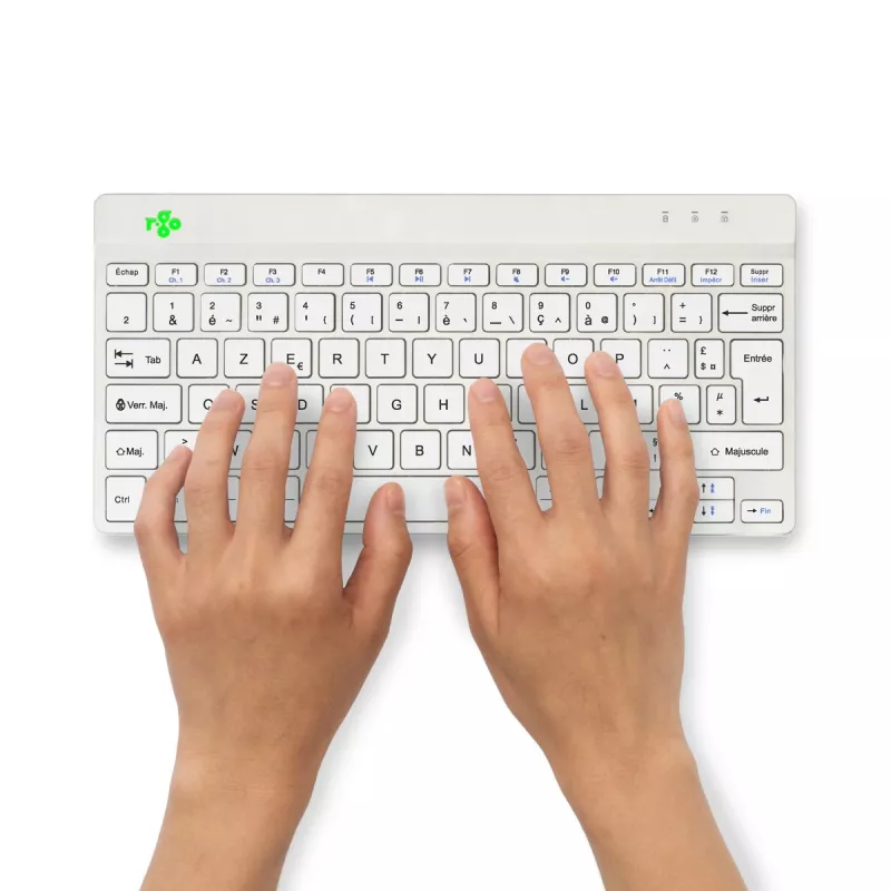 R-Go Tools tastiera ergonomica R-Go Compact Break, tastiera compatta con software per le pause, AZERTY (FR), Bluetooth, bianco