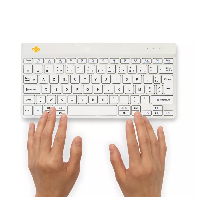 R-Go Tools tastiera ergonomica R-Go Compact Break, tastiera compatta con software per le pause, AZERTY (FR), Bluetooth, bianco