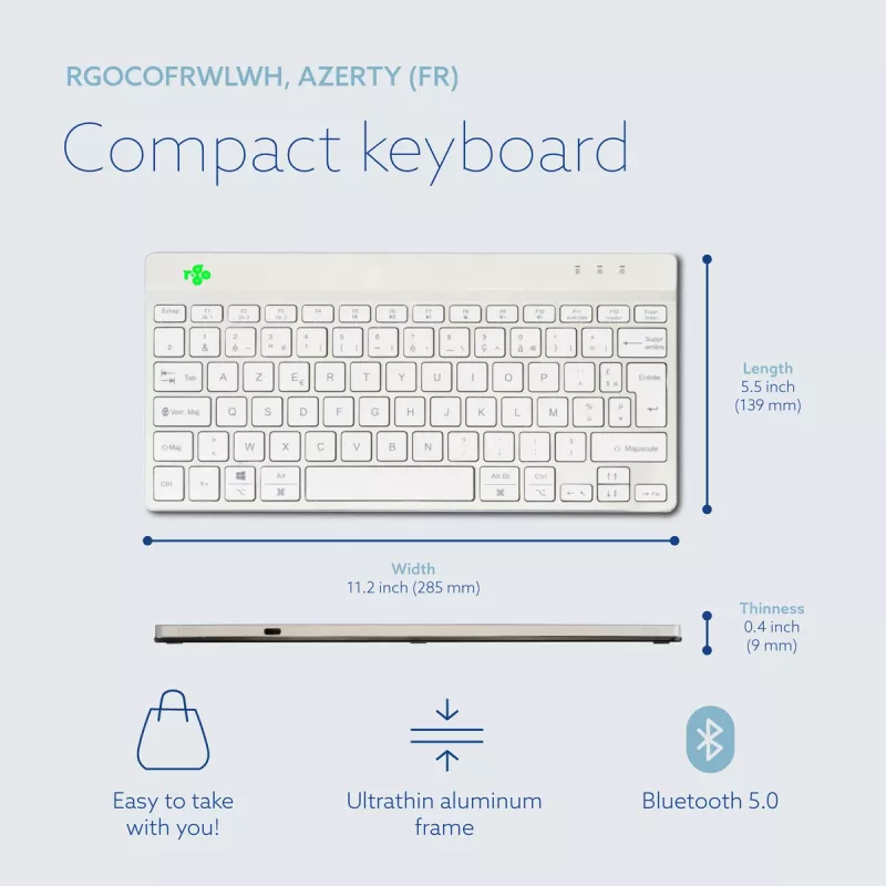 R-Go Tools tastiera ergonomica R-Go Compact Break, tastiera compatta con software per le pause, AZERTY (FR), Bluetooth, bianco
