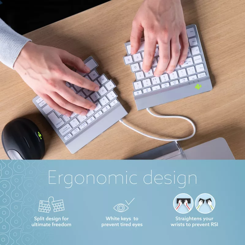 R-Go Tools tastiera ergonomica R-Go Split Break con software per le pause, tastiera ergonomica divisa, AZERTY (FR), Bluetooth, bianco