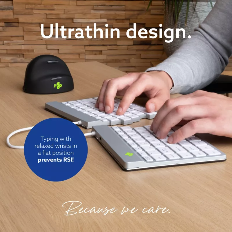 R-Go Tools tastiera ergonomica R-Go Split Break con software per le pause, tastiera ergonomica divisa, AZERTY (FR), Bluetooth, bianco