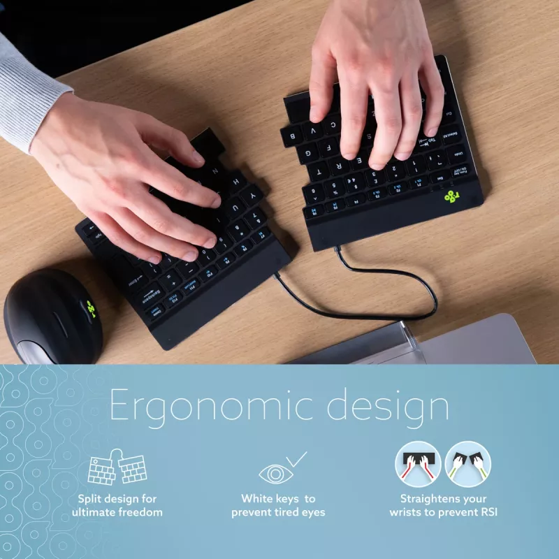 R-Go Tools tastiera ergonomica R-Go Split Break con software per le pause, tastiera ergonomica divisa, AZERTY (FR), Bluetooth, nero