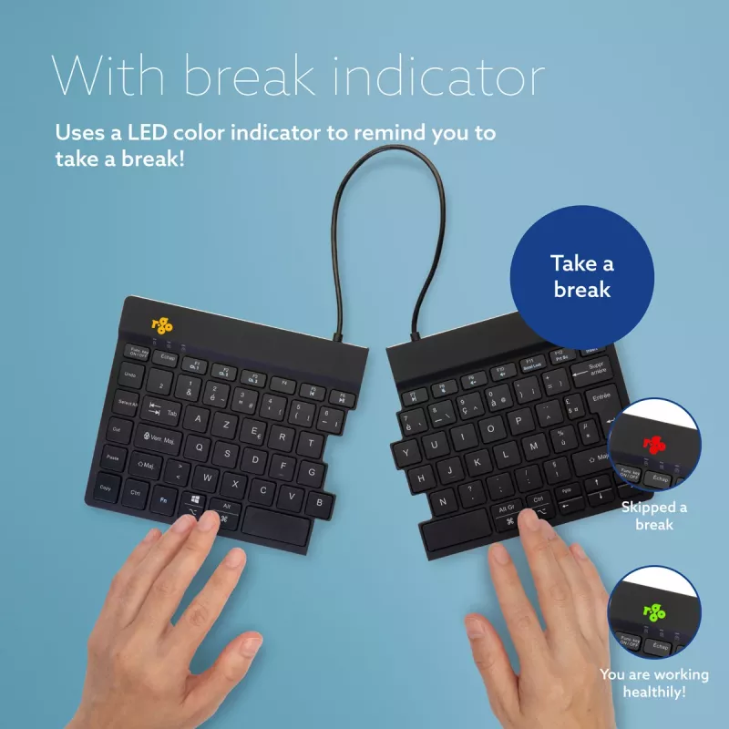 R-Go Tools tastiera ergonomica R-Go Split Break con software per le pause, tastiera ergonomica divisa, AZERTY (FR), Bluetooth, nero