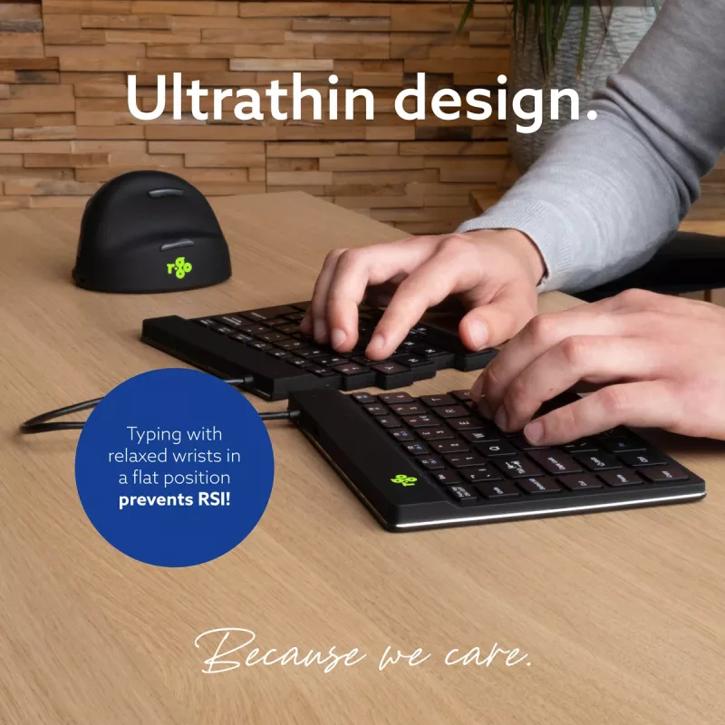 R-Go Tools tastiera ergonomica R-Go Split Break con software per le pause, tastiera ergonomica divisa, AZERTY (FR), Bluetooth, nero