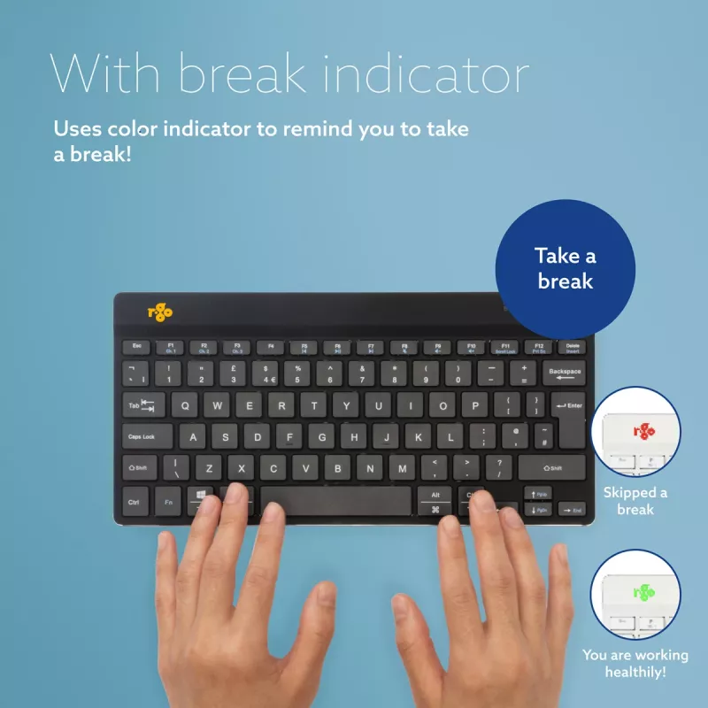 R-Go Tools tastiera ergonomica R-Go Compact Break, tastiera compatta con software per le pause, AZERTY (BE), Bluetooth, nero