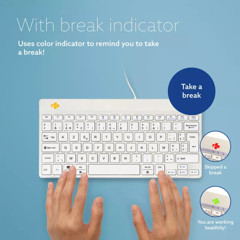 R-Go Tools tastiera ergonomica R-Go Compact Break, tastiera compatta con software per le pause, AZERTY (BE), con filo, bianco