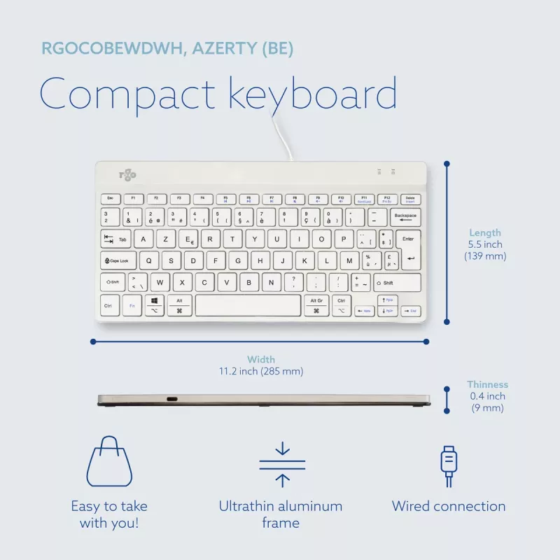 R-Go Tools tastiera ergonomica R-Go Compact Break, tastiera compatta con software per le pause, AZERTY (BE), con filo, bianco