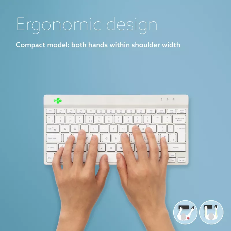 R-Go Tools tastiera ergonomica R-Go Compact Break, tastiera compatta con software per le pause, AZERTY (BE), Bluetooth, bianco