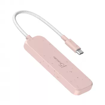 Hub USB-C a 4 porte USB-A Gen 2 j5create — 10 Gbit/s, USB 3.2, rosa, plastica ABS riciclata, 100×27×19 mm