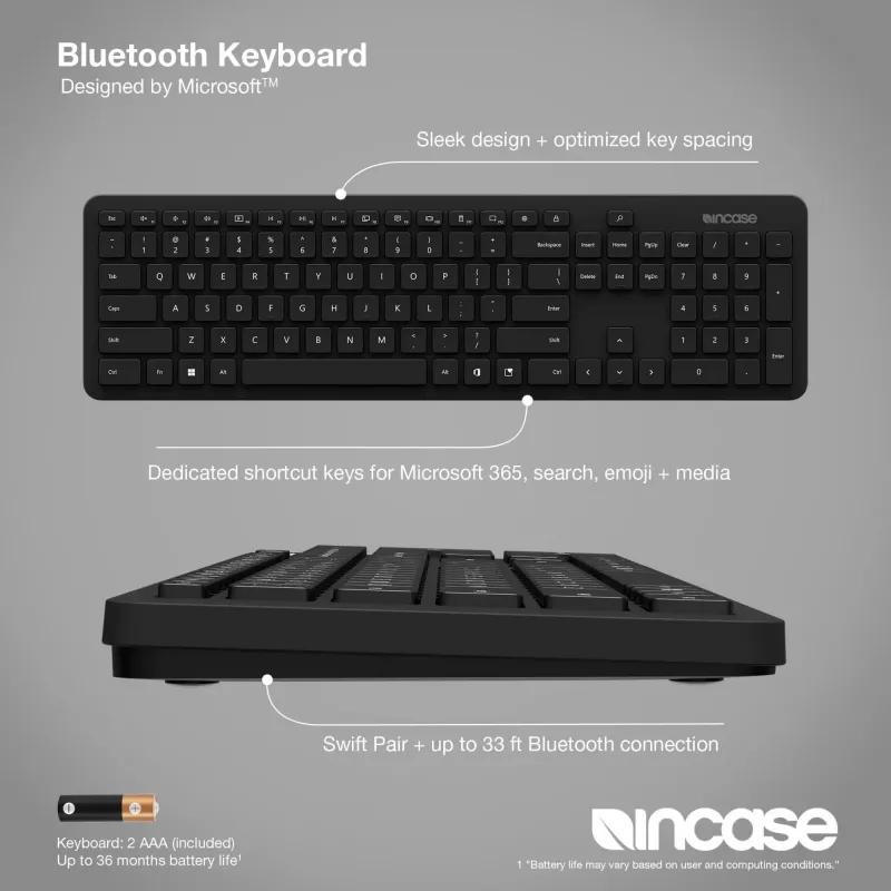 Incase Designed by Microsoft tastiera Bluetooth universale QWERTY tedesco nero