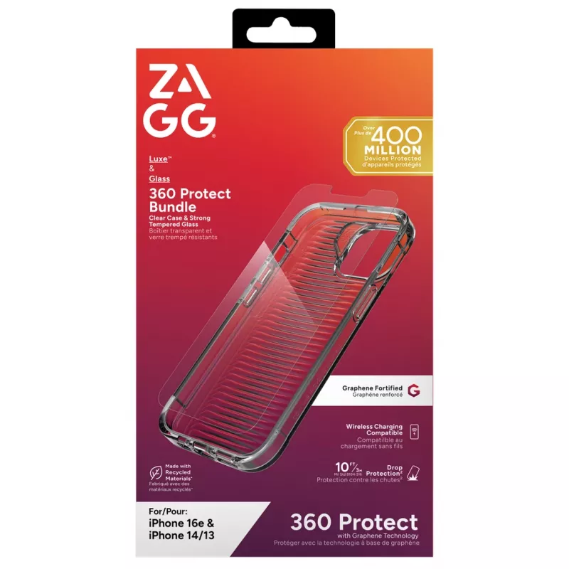 ZAGG 700518204 Luxe + Glass 360 set (cover posteriore + vetro) per Apple iPhone 16e/14/13, trasparente
