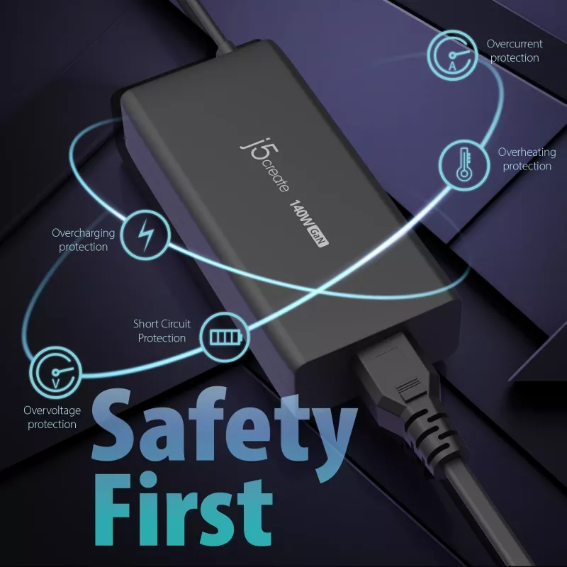 j5create JUP17140-EN caricabatterie GaN USB-C da 140 W, PD 3.1, EU