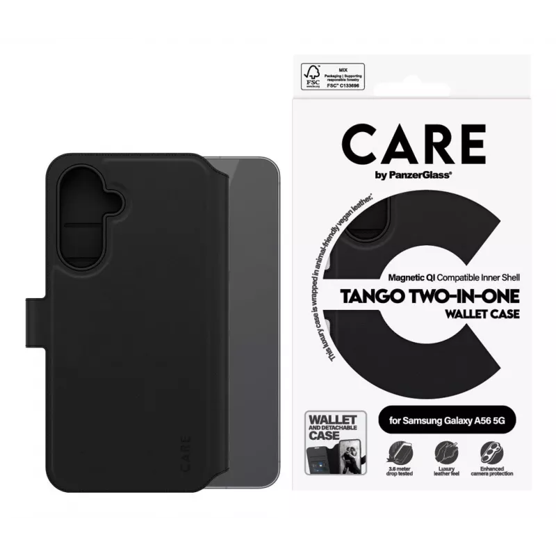 PanzerGlass CARE Feature Case Tango Two-in-One Wallet custodia per Samsung Galaxy A56 5G, nera