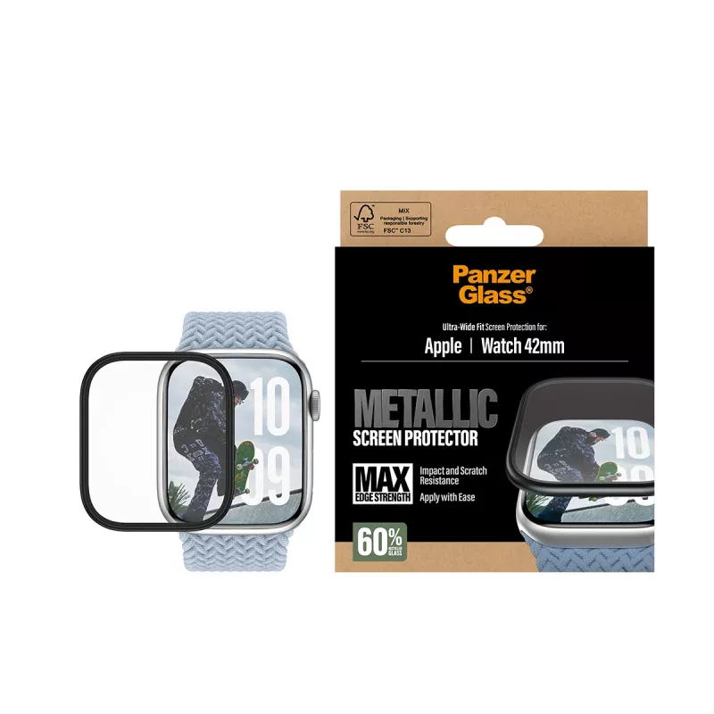 Protezione schermo PanzerGlass cornice in metallo nera per Apple Watch (modello PG38147)