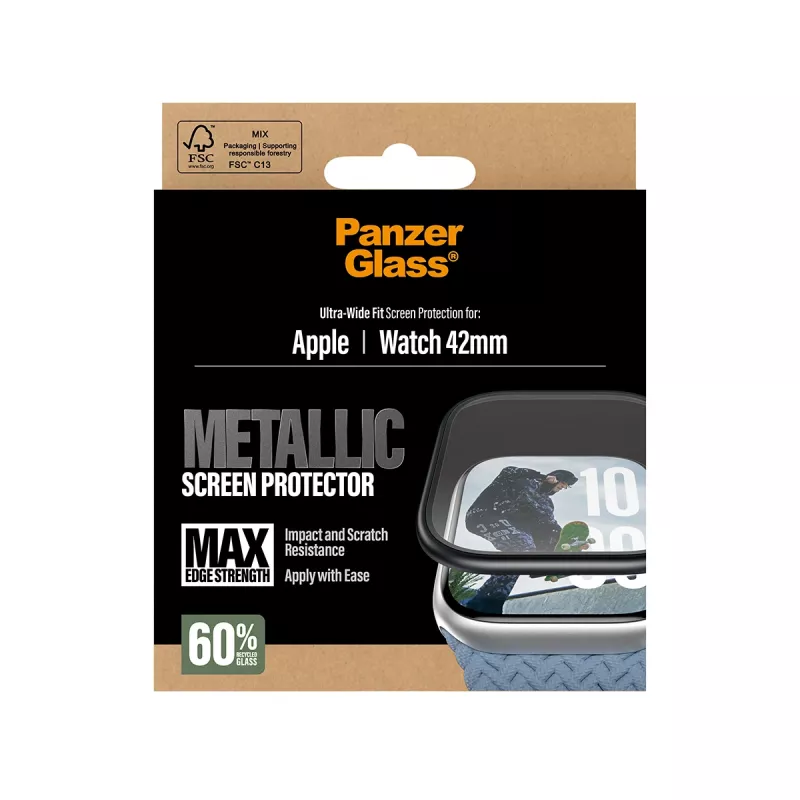 Protezione schermo PanzerGlass cornice in metallo nera per Apple Watch (modello PG38147)