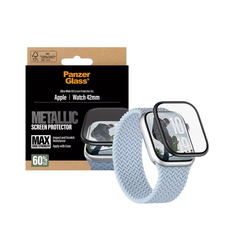 Protezione schermo PanzerGlass cornice in metallo nera per Apple Watch (modello PG38147)