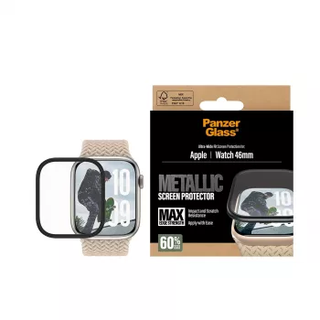 Protezione display PanzerGlass con cornice in metallo nera per Apple Watch, modello PG56329