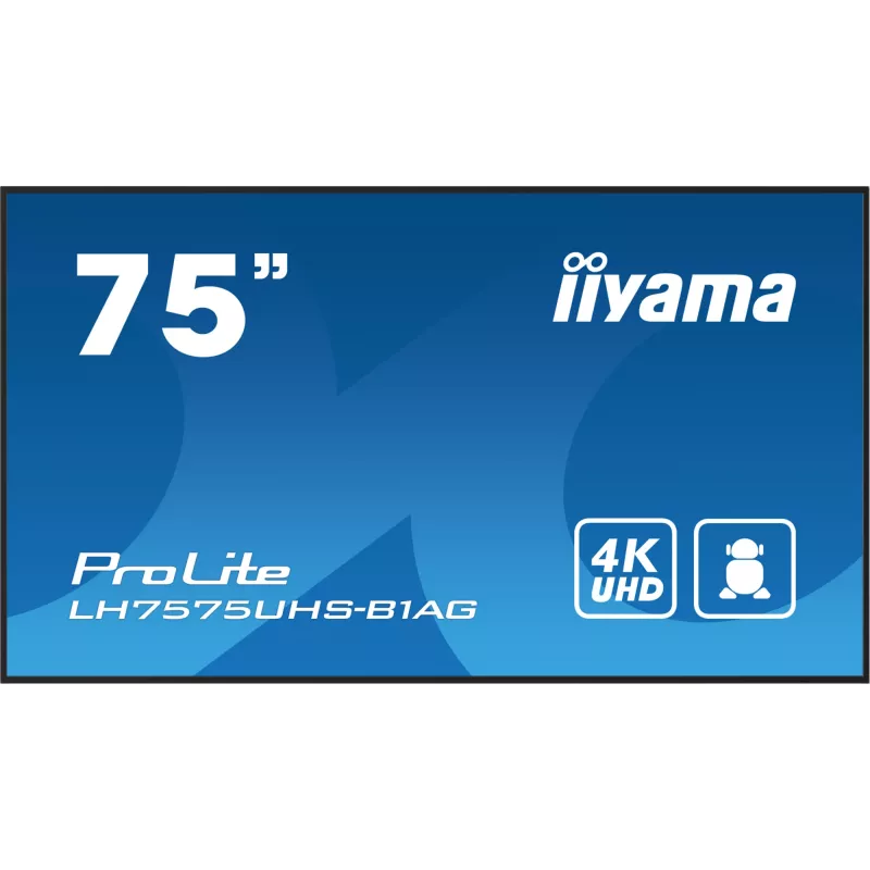 Display per digital signage iiyama LH7575UHS-B1AG schermo piatto 190,5 cm (75 inch) LCD Wi-Fi 500 cd/m² 4K Ultra HD nero processore integrato Android 11 24/7