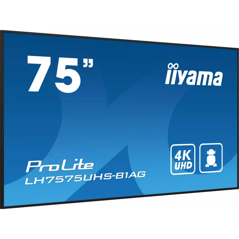 Display per digital signage iiyama LH7575UHS-B1AG schermo piatto 190,5 cm (75 inch) LCD Wi-Fi 500 cd/m² 4K Ultra HD nero processore integrato Android 11 24/7