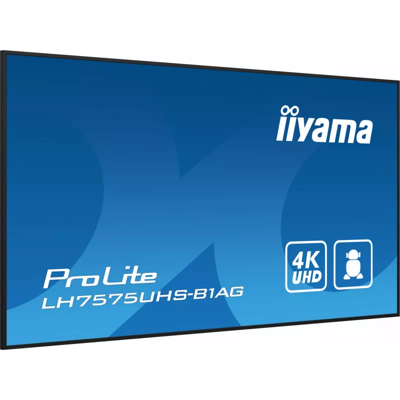 Display per digital signage iiyama LH7575UHS-B1AG schermo piatto 190,5 cm (75 inch) LCD Wi-Fi 500 cd/m² 4K Ultra HD nero processore integrato Android 11 24/7