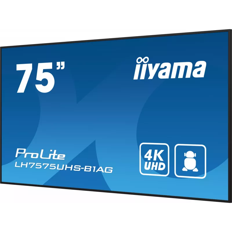 Display per digital signage iiyama LH7575UHS-B1AG schermo piatto 190,5 cm (75 inch) LCD Wi-Fi 500 cd/m² 4K Ultra HD nero processore integrato Android 11 24/7