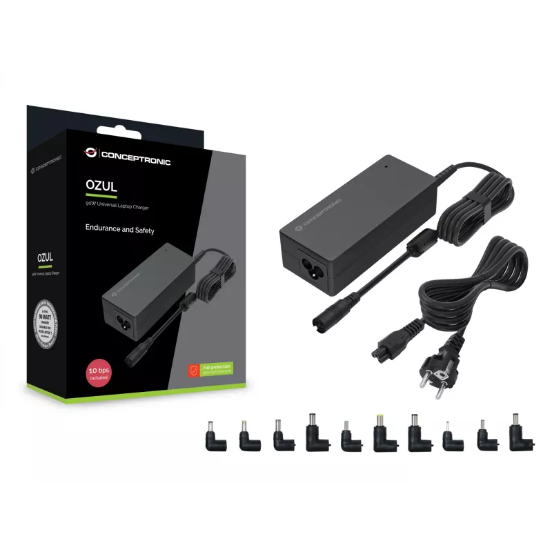 Conceptronic OZUL08B10 caricabatterie universale per laptop 90W, 10 punte di ricarica incluse