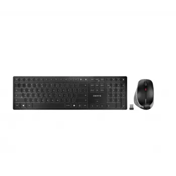Set tastiera wireless Cherry DW 9500 sottile con mouse — RF + Bluetooth, layout QWERTZ, switch a forbice, 111 tasti, nero/grigio