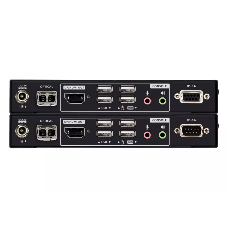 ATEN True 4K DP/HDMI Optical KVM 10km, trasmettitore e ricevitore, cablato, 10000 m, 4096 x 2160 pixel, nero, metallo