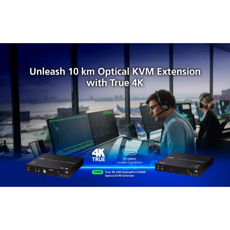 ATEN True 4K DP/HDMI Optical KVM 10km, trasmettitore e ricevitore, cablato, 10000 m, 4096 x 2160 pixel, nero, metallo