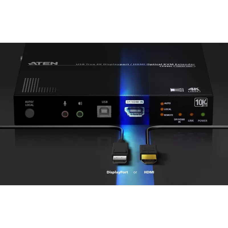 ATEN True 4K DP/HDMI Optical KVM 10km, trasmettitore e ricevitore, cablato, 10000 m, 4096 x 2160 pixel, nero, metallo