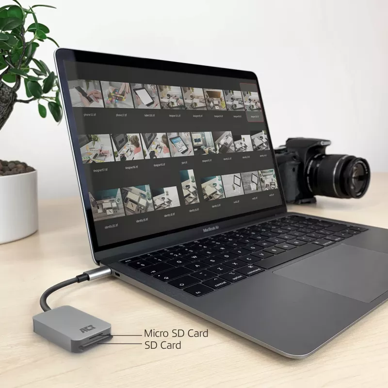 Lettore di schede ACT AC7056 USB 3.2 Gen 1 Type-C grigio MicroSD SD