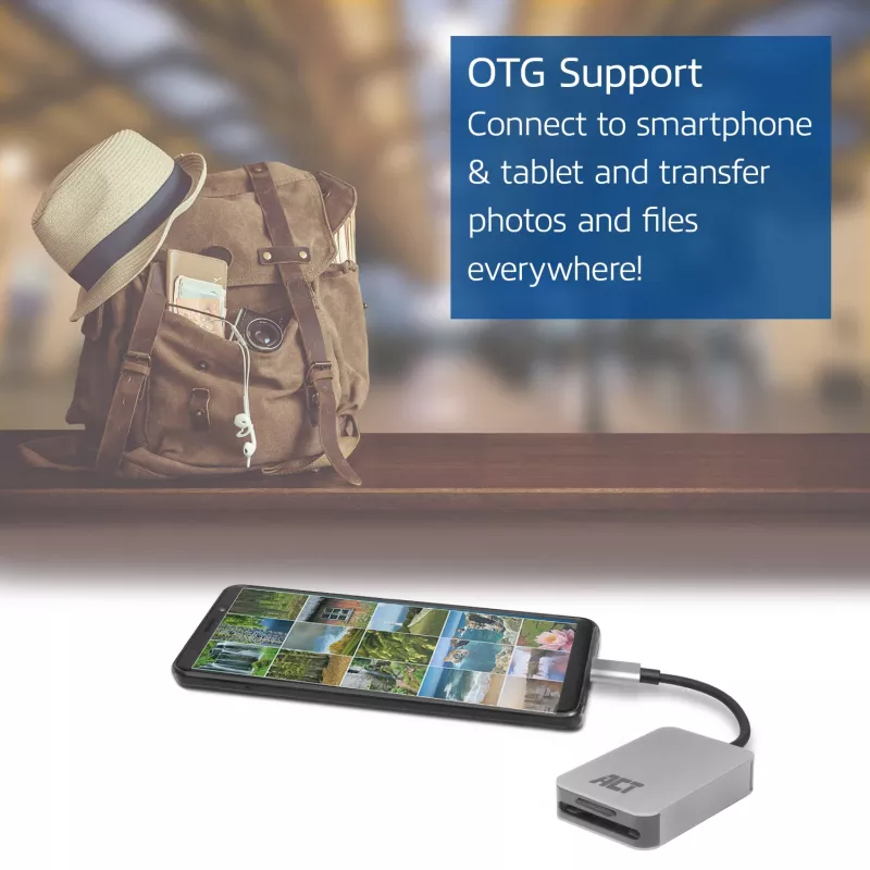 Lettore di schede ACT AC7056 USB 3.2 Gen 1 Type-C grigio MicroSD SD