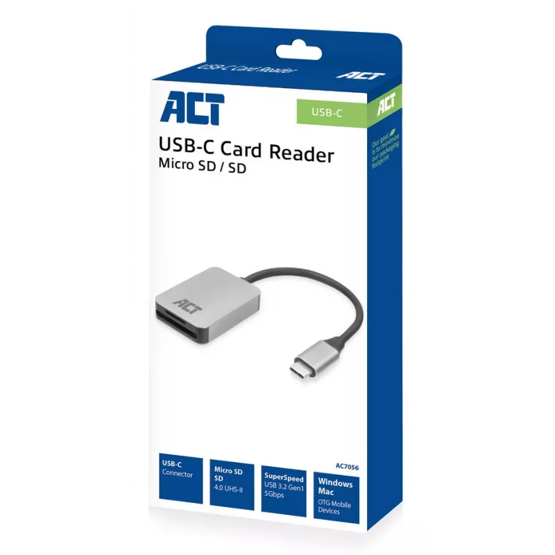 Lettore di schede ACT AC7056 USB 3.2 Gen 1 Type-C grigio MicroSD SD