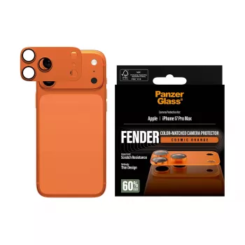 Protezione fotocamera PanzerGlass Fender per iPhone 17 Pro Max, silicone, Cosmic Orange, antigraffio e antiurto