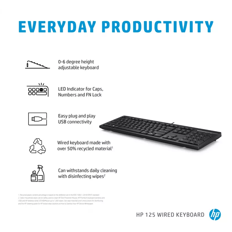 Tastiera con filo HP 125 full-size USB a membrana QWERTY nero