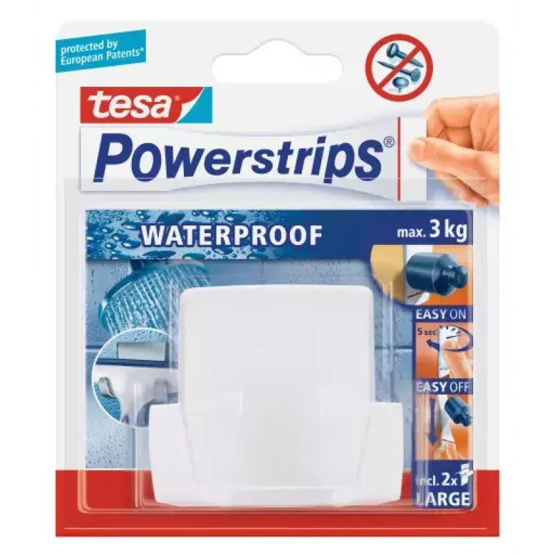 Tesa Powerstrips Gancio doppio impermeabile Wave, bianco