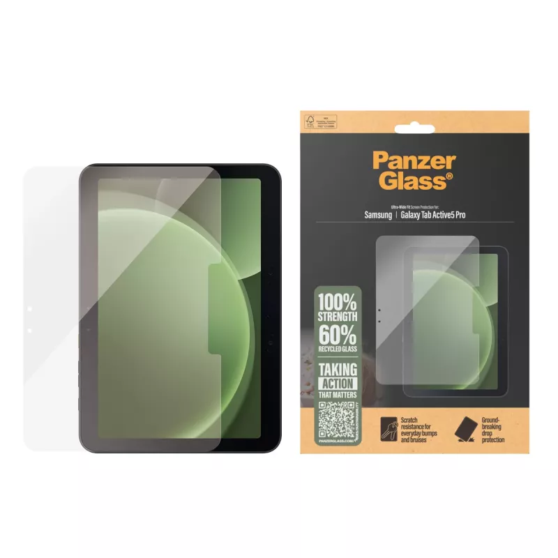 Protezione schermo PanzerGlass per Samsung Galaxy Tab Active5 Pro — Ultra-Wide Fit, vetro temperato/PET, trasparente