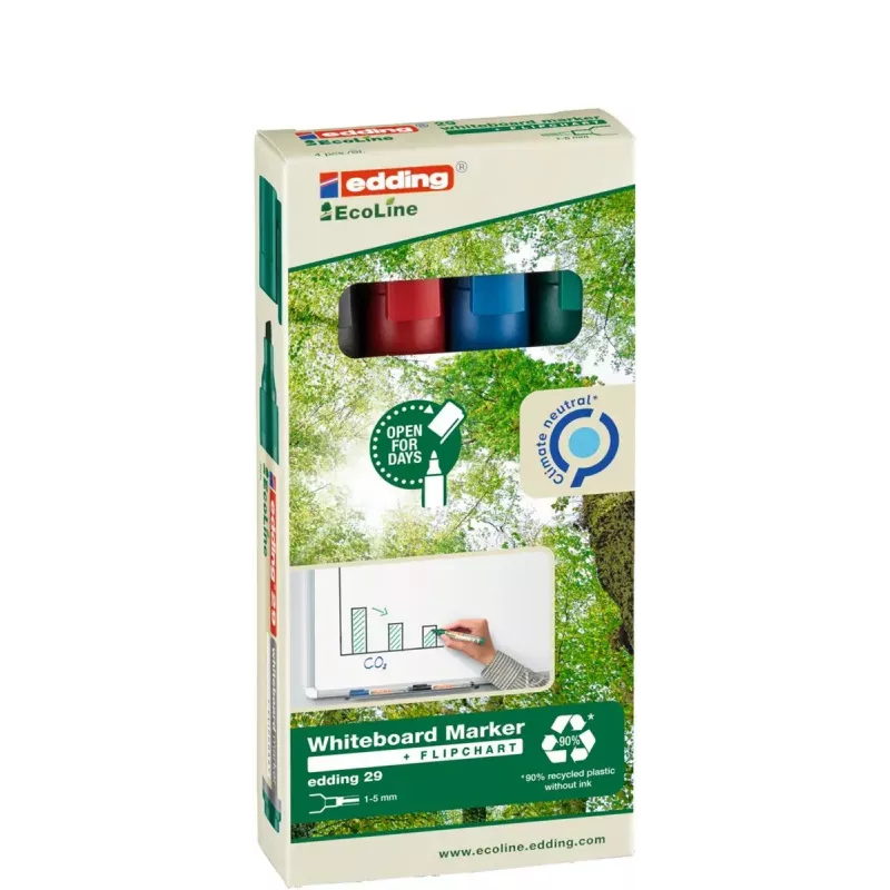 Pennarello Edding EcoLine 29 4 pezzi punta a scalpello nero blu verde rosso