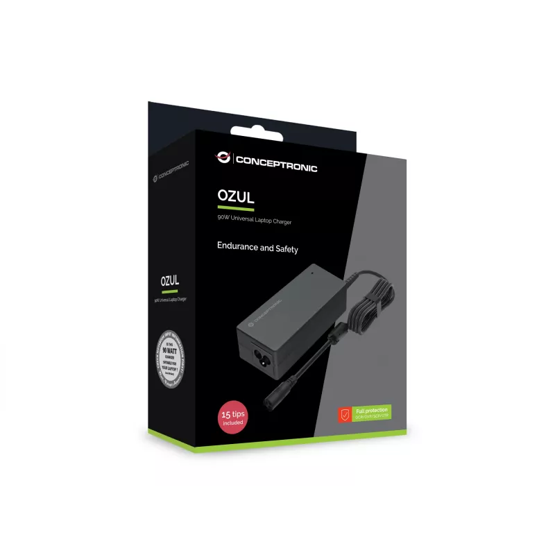 Conceptronic OZUL08B15 Alimentatore universale per laptop 90W, 15 punte di ricarica incl.
