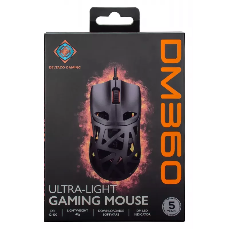 Mouse gaming DELTACO DM360 Ultra-Lightweight 47 g, 12.400 DPI, sensore 3327
