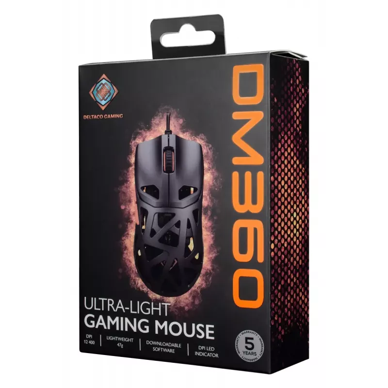 Mouse gaming DELTACO DM360 Ultra-Lightweight 47 g, 12.400 DPI, sensore 3327