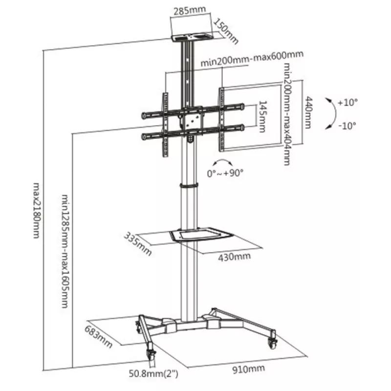 Techly ICA-TR46 Carrello/supporto multimediale nero per schermo piatto