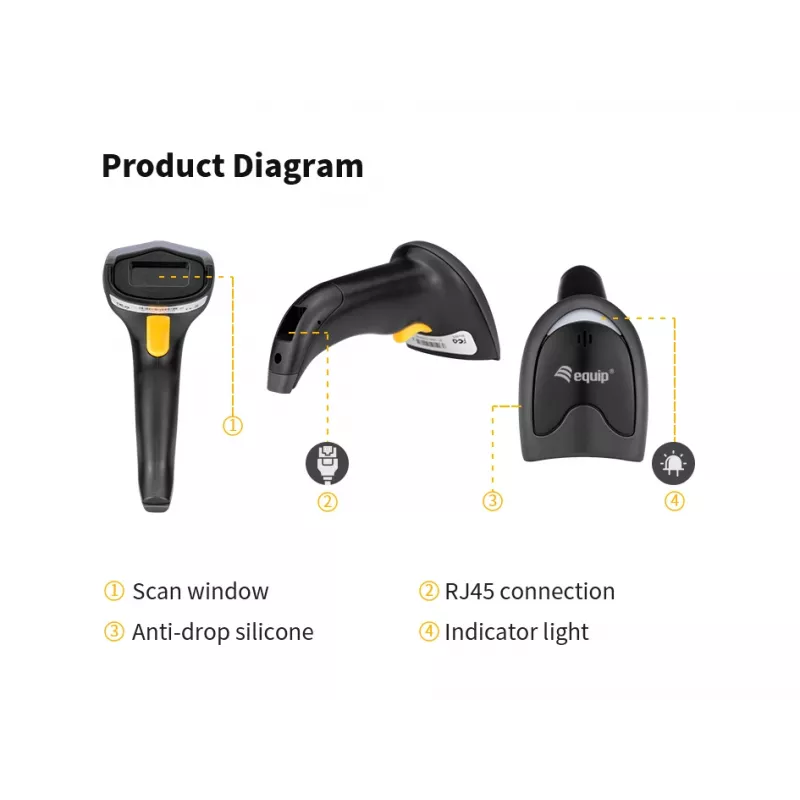 Lettore di codici a barre Equip USB 2D, con supporto