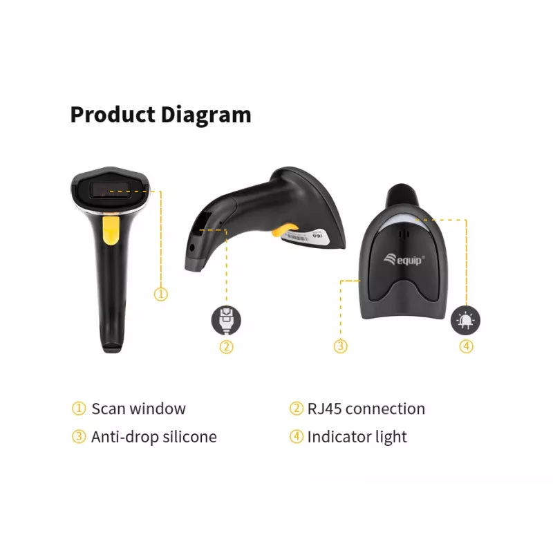 Lettore di codici a barre portatile Equip 1D laser USB con filo nero ABS