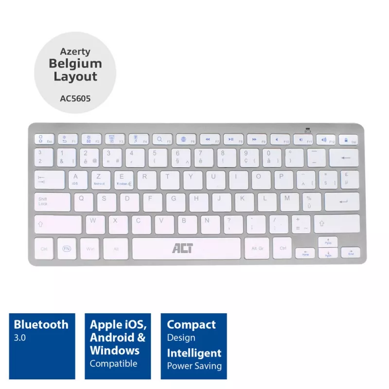 Tastiera Bluetooth portatile ACT layout Azerty/BE senza fili bianco 75%