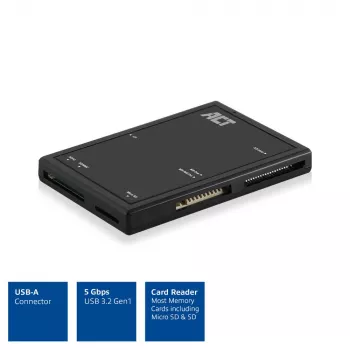 Lettore di schede ACT USB 3.0 AC6370 CF MMC MS Duo MicroSD SDHC nero