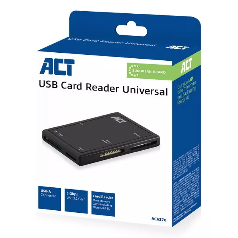 Lettore di schede ACT USB 3.0 AC6370 CF MMC MS Duo MicroSD SDHC nero
