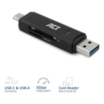 Lettore di schede ACT USB-C/USB-A 3.0 nero